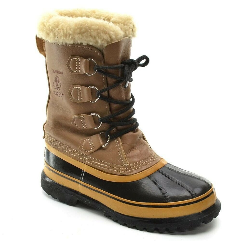 Sorel Women's Brown Tan Black Shearling-Lined Winter Rain Boot